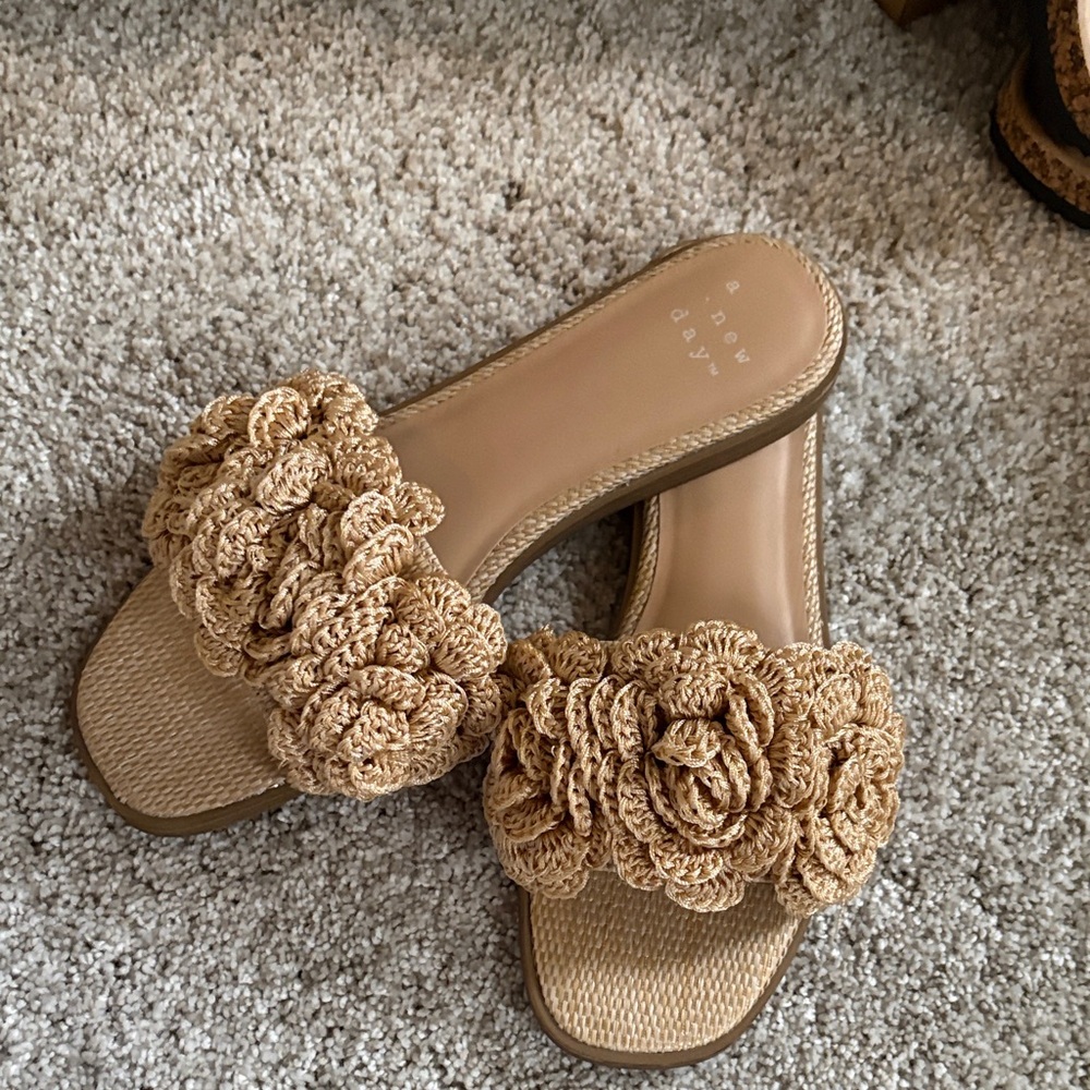 a new day Tan Floral Woven Sandals